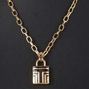 Stunning Black and Gold Tory Burch Lock Necklace